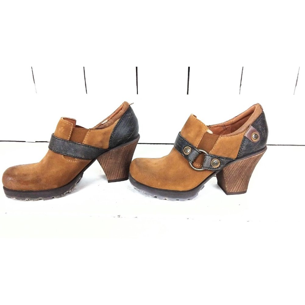 London Underground chunky wooden suede leather clog shoe - Picture 3 of 6